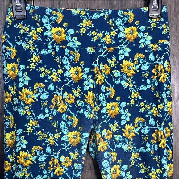 🌸5/$25🌸LulaRoe Floral Printed Blue & Yellow Leggings One Size - Picture 9 of 14